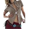 image:imageMakeMeChic Womens Plaid Collared Button Down Shirt Short Sleeve Vintage Blouse TopsCoffee Brown