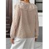 image:imageMakeMeChic Womens Plaid Deep V Neck Blouse Lantern Sleeve Tie Front Ruffle Tiered Shirt TopsKhaki