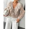 image:imageMakeMeChic Womens Plaid Deep V Neck Blouse Lantern Sleeve Tie Front Ruffle Tiered Shirt TopsKhaki