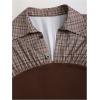 image:imageMakeMeChic Womens Plaid Shirts Long Sleeve Collared Button Down 2 in 1 Rib Knit BlouseBrown