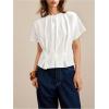 image:imageMakeMeChic Womens Pleated Ruffle Blouse Top Summer Crewneck Short Sleeve Dressy Shirt TopsWhite
