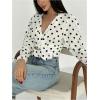 image:imageMakeMeChic Womens Polka Dots Wrap V Neck Blouse Metal Long Sleeve Business Crop TopsBlack and White