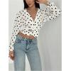 image:imageMakeMeChic Womens Polka Dots Wrap V Neck Blouse Metal Long Sleeve Business Crop TopsBlack and White