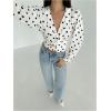 image:imageMakeMeChic Womens Polka Dots Wrap V Neck Blouse Metal Long Sleeve Business Crop TopsBlack and White