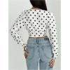 image:imageMakeMeChic Womens Polka Dots Wrap V Neck Blouse Metal Long Sleeve Business Crop TopsBlack and White