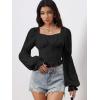 image:imageMakeMeChic Womens Renaissance Pirate Costume Corset Tops Puff Long Sleeve Ruched Bust Ruffled Peplum Peasant BlouseBlack