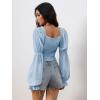 image:imageMakeMeChic Womens Renaissance Pirate Costume Corset Tops Puff Long Sleeve Ruched Bust Ruffled Peplum Peasant BlouseLight Blue
