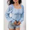 image:imageMakeMeChic Womens Renaissance Pirate Costume Corset Tops Puff Long Sleeve Ruched Bust Ruffled Peplum Peasant BlouseLight Blue