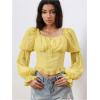 image:imageMakeMeChic Womens Renaissance Pirate Costume Corset Tops Puff Long Sleeve Ruched Bust Ruffled Peplum Peasant BlouseLight Yellow