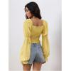 image:imageMakeMeChic Womens Renaissance Pirate Costume Corset Tops Puff Long Sleeve Ruched Bust Ruffled Peplum Peasant BlouseLight Yellow