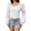 image:imageMakeMeChic Womens Renaissance Pirate Costume Corset Tops Puff Long Sleeve Ruched Bust Ruffled Peplum Peasant BlouseWhite