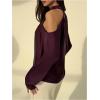image:imageMakeMeChic Womens Satin Criss Cross Blouse Long Sleeve Cold Shoulder TopsRed Violet