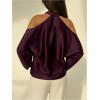 image:imageMakeMeChic Womens Satin Criss Cross Blouse Long Sleeve Cold Shoulder TopsRed Violet