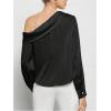 image:imageMakeMeChic Womens Satin Off The Shoulder Blouse Silk Long Sleeve Work Office Dressy TopsBlack