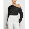 image:imageMakeMeChic Womens Satin Off The Shoulder Blouse Silk Long Sleeve Work Office Dressy TopsBlack