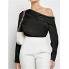 image:imageMakeMeChic Womens Satin Off The Shoulder Blouse Silk Long Sleeve Work Office Dressy TopsBlack