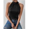 image:imageMakeMeChic Womens Sequin Halter Tops Sparkly Tie Back Sleeveless Business BlouseBlack