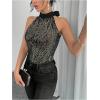 image:imageMakeMeChic Womens Sequin Halter Tops Sparkly Tie Back Sleeveless Business BlouseMulticolor