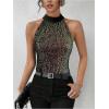 image:imageMakeMeChic Womens Sequin Halter Tops Sparkly Tie Back Sleeveless Business BlouseMulticolor