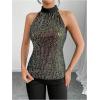 image:imageMakeMeChic Womens Sequin Halter Tops Sparkly Tie Back Sleeveless Business BlouseMulticolor