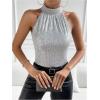 image:imageMakeMeChic Womens Sequin Halter Tops Sparkly Tie Back Sleeveless Business BlouseSilver
