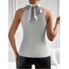 image:imageMakeMeChic Womens Sequin Halter Tops Sparkly Tie Back Sleeveless Business BlouseSilver
