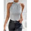 image:imageMakeMeChic Womens Sequin Halter Tops Sparkly Tie Back Sleeveless Business BlouseSilver
