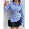 image:imageMakeMeChic Womens Striped Bell Sleeve Blouse Button Up Shirt Work Dressy TopsMulticolor