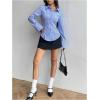 image:imageMakeMeChic Womens Striped Bell Sleeve Blouse Button Up Shirt Work Dressy TopsMulticolor