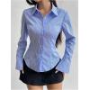 image:imageMakeMeChic Womens Striped Bell Sleeve Blouse Button Up Shirt Work Dressy TopsMulticolor