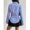 image:imageMakeMeChic Womens Striped Bell Sleeve Blouse Button Up Shirt Work Dressy TopsMulticolor