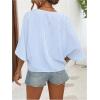 image:imageMakeMeChic Womens Striped Blouses Casual Button Up Loose Shirt 34 Length Sleeve V Neck Summer Tops ShirtBlue and White
