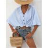 image:imageMakeMeChic Womens Striped Blouses Casual Button Up Loose Shirt 34 Length Sleeve V Neck Summer Tops ShirtBlue and White
