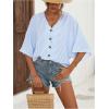 image:imageMakeMeChic Womens Striped Blouses Casual Button Up Loose Shirt 34 Length Sleeve V Neck Summer Tops ShirtBlue and White