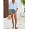 image:imageMakeMeChic Womens Striped Blouses Casual Button Up Loose Shirt 34 Length Sleeve V Neck Summer Tops ShirtBlue and White