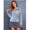 image:imageMakeMeChic Womens Striped Button Down Shirts Long Sleeve Slim Fit Collared Blouse Y2K TopsLight Blue