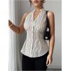 image:imageMakeMeChic Womens Striped Halter Neck Notched Blouse Button Down Sleeveless Dressy TopsMulticolor