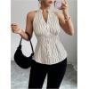 image:imageMakeMeChic Womens Striped Halter Neck Notched Blouse Button Down Sleeveless Dressy TopsMulticolor