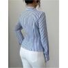 image:imageMakeMeChic Womens Striped Wrap Button Down Shirt Tie Side Long Sleeve Business BlouseBlue and White
