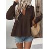 image:imageMakeMeChic Womens Swiss Dots Ruffle Long Sleeve Blouse Deep V Neck Shirred Boho TopsBrown