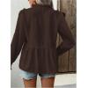 image:imageMakeMeChic Womens Swiss Dots Ruffle Long Sleeve Blouse Deep V Neck Shirred Boho TopsBrown