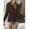 image:imageMakeMeChic Womens Swiss Dots Ruffle Long Sleeve Blouse Deep V Neck Shirred Boho TopsBrown