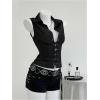 image:imageMakeMeChic Womens Vest Tops Lace Up Collared Blouse Sleeveless Summer ShirtBlack