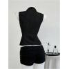 image:imageMakeMeChic Womens Vest Tops Lace Up Collared Blouse Sleeveless Summer ShirtBlack