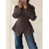 image:imageMakeMeChic Womens Wrap Blouse Tie Side Long Sleeve Business Dressy Shirt TopsBrown