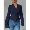image:imageMakeMeChic Womens Wrap Blouse V Neck Long Sleeve Dressy Casual Bowknot Ruched Business ShirtsBlue