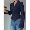 image:imageMakeMeChic Womens Wrap Blouse V Neck Long Sleeve Dressy Casual Bowknot Ruched Business ShirtsBlue