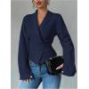 image:imageMakeMeChic Womens Wrap Blouse V Neck Long Sleeve Dressy Casual Bowknot Ruched Business ShirtsBlue