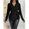 image:imageMakeMeChic Womens Wrap Tops V Neck Blouse Business Dressy Shirt Tie Side Long Sleeve Going Out TopBlack