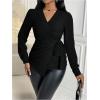 image:imageMakeMeChic Womens Wrap Tops V Neck Blouse Business Dressy Shirt Tie Side Long Sleeve Going Out TopBlack